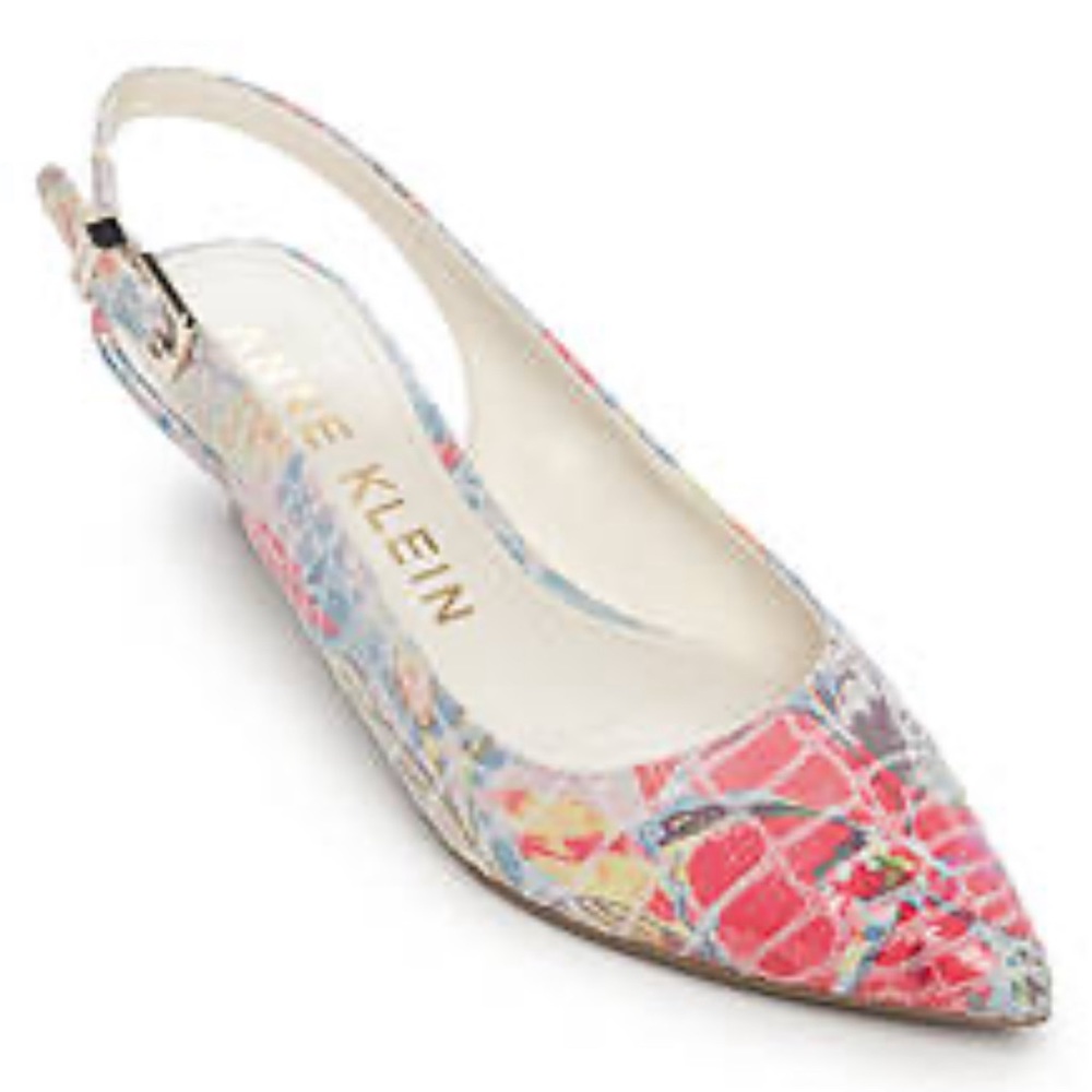 Anne Klein 8 1/2M Expert Reptile Women’s 2’Kitten Heels Leather Slingback Shoes